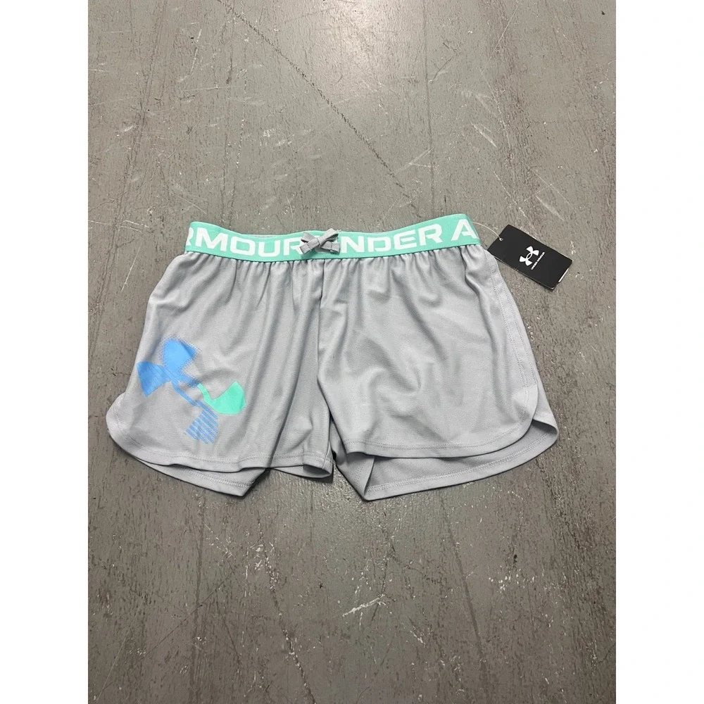 Under Armour Shorts Youth L Gray Graphic Logo Drawstring Athletic Running NWT